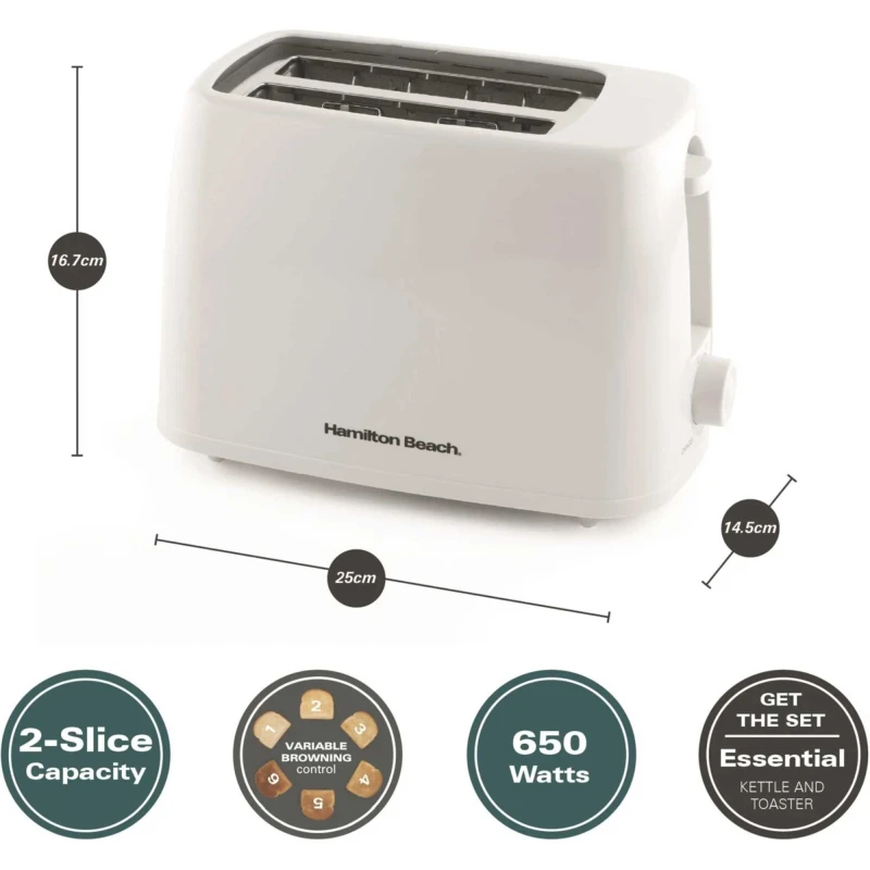 Image of Hamilton Beach HB1116W HB1116W Essential 2 Slice Toaster - White Hamilton Beach HB1116W