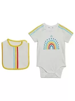 Image of adidas Infant 3-Stripes Vest & Bib Gift Set - White Multi, Size 0-3 Months