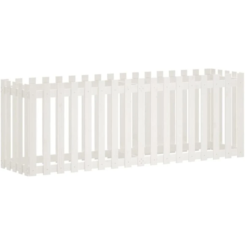 Image of vidaXL Garden Raised Bed w/ Fence Design White 200x50x70cm Solid Wood Pine, White 832513