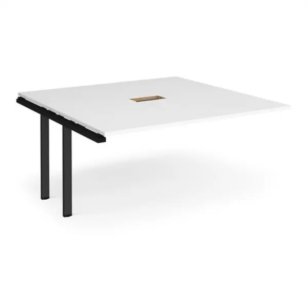Image of Adapt Adapt boardroom table add on unit 1600mm x 1600mm with central cutout 272mm x 132mm - Black frame, white top White EBT1616-AB-CO-K-WH