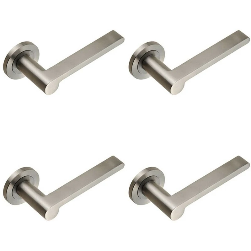 Image of Loops 4x PAIR Flat Bar Lever with Rounded End on Round Rose Concealed Fix Satin Steel Metallics