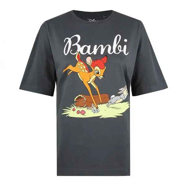 Image of Disney Bambi Springing Ladies Oversized T Shirt Dark Grey