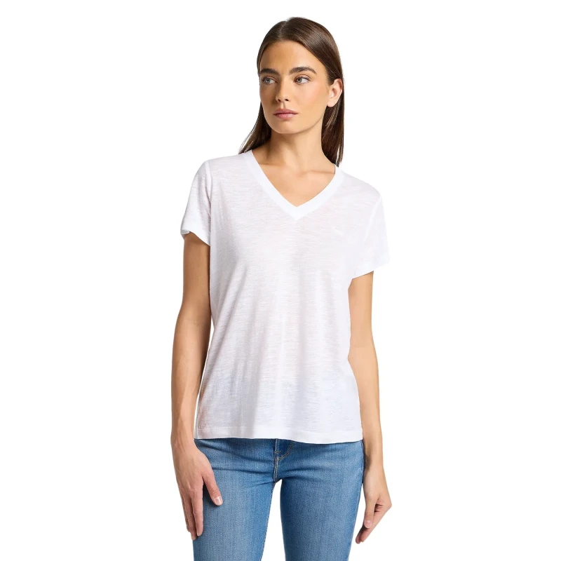 Image of Lee Womens v-neck T-Shirt Lee Blanc Female S
