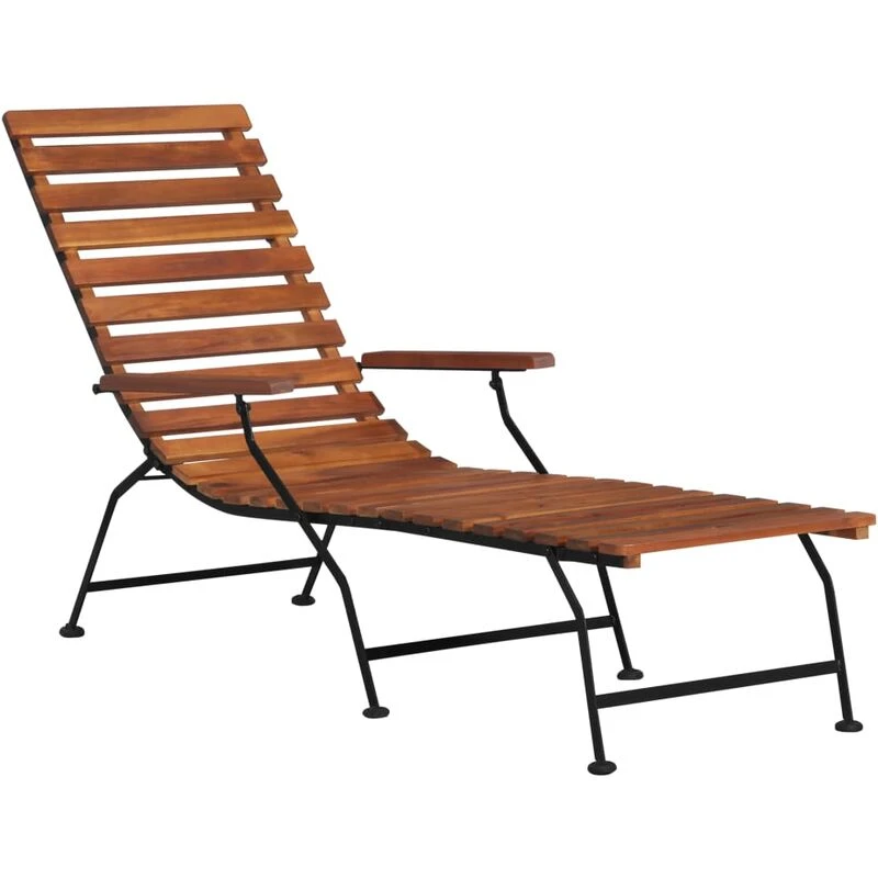 Image of vidaXL Solid Acacia Wood Outdoor Deck Chair Garden Sun Lounger with Footrest