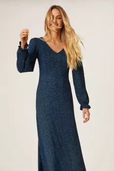 Image of Blue Spot V Neck Midi Dress