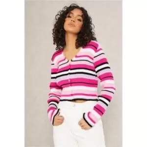 Image of I Saw It First Pink Striped Fitted Button Down Cropped Cardigan - Pink