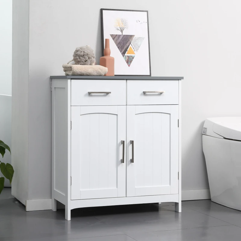 Image of KLEANKIN kleankin Freestanding Bathroom Cabinet with 2 Drawers 2 Doors Adjustable Shelf 5056534570316