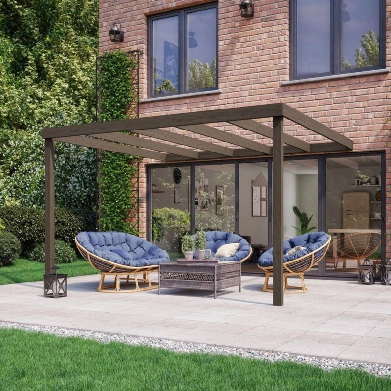 Image of Rutland County Garden Furniture Wall Mounted Box Pergola - Wood - L240 X W300 X H270 Cm - Rustic Brown