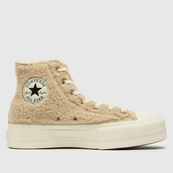 Image of Converse White & Beige Cozy Lift Hi Trainers