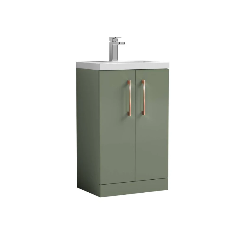 Image of Balterley Bathroom Vanity Basin Unit, Copper Handles, 500mm, Satin Green Green Unisex