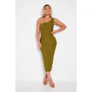 Image of I Saw It First Olive Green Textured One Shoulder Maxi Dress - Green