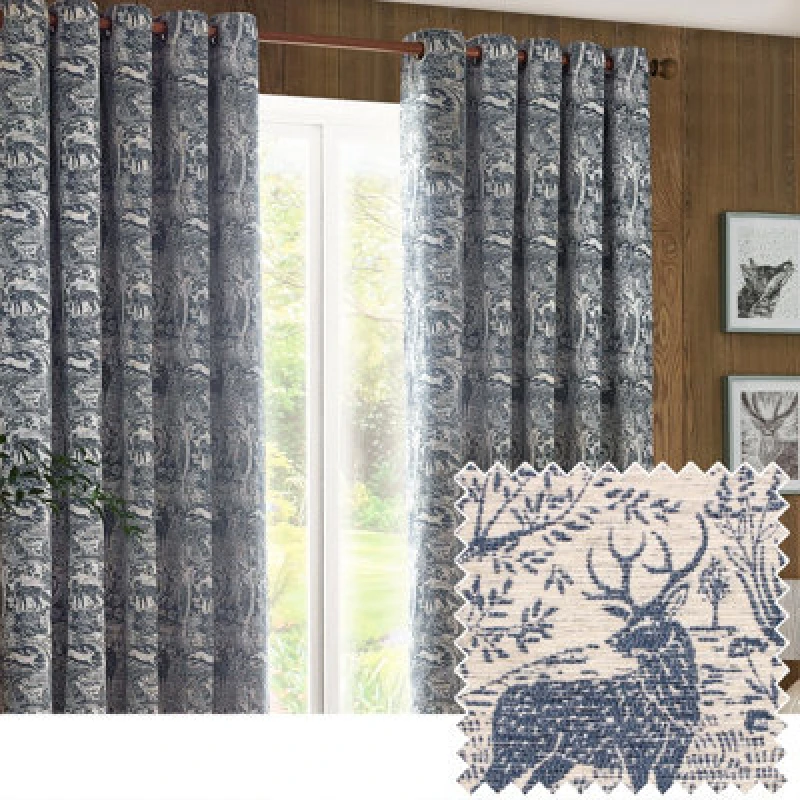 Image of Winter Woods Animal Chenille Eyelet Curtains Midnight, Midnight / 168x183cm