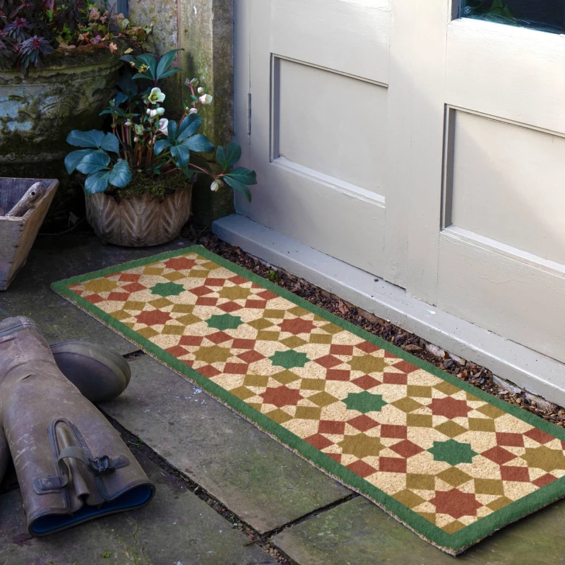 Image of Artsy Mats Green Moroccan Tile Pattern Doormat (120 X 40Cm), Brown 12040-GREENTILE