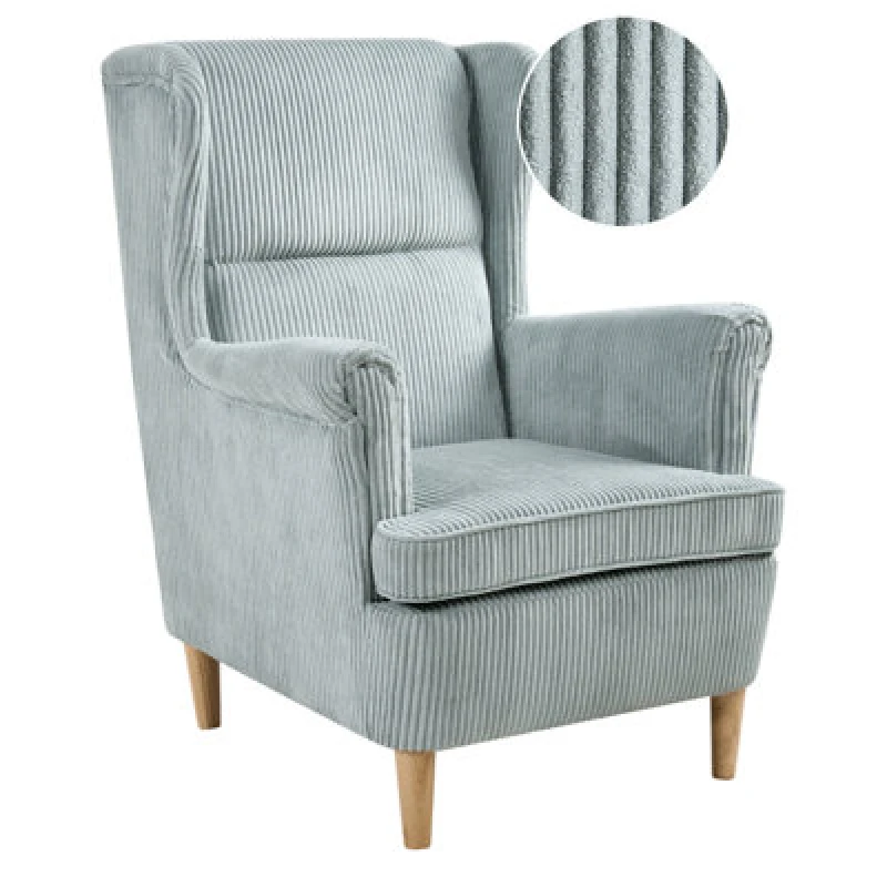 Image of Beliani Wingback Chair Upholstered Corduroy Light Blue Abson