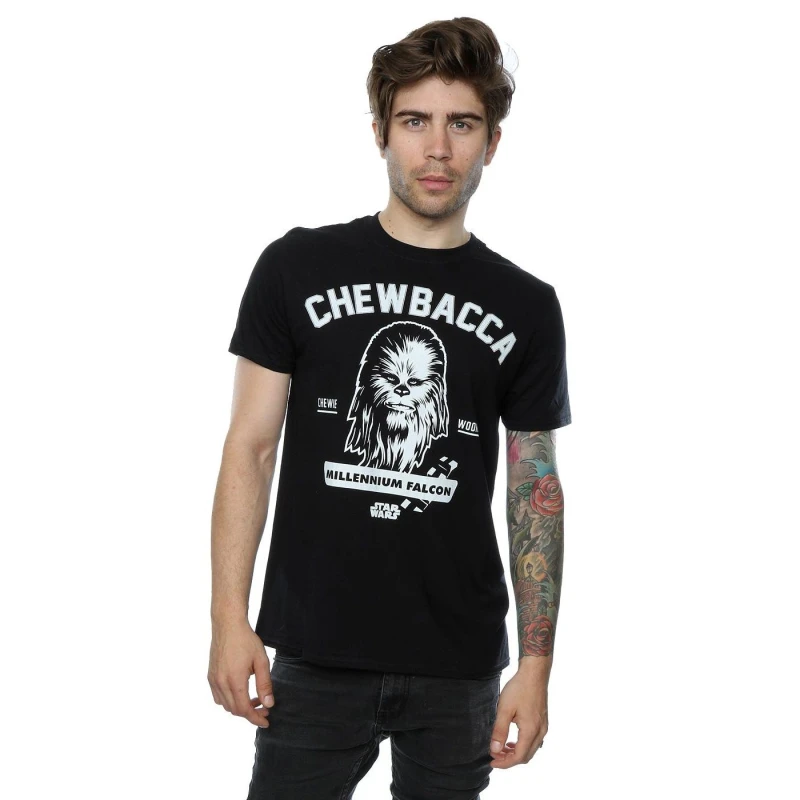 Image of Star Wars Star Wars Men Collegiate Chewbacca Heather T-Shirt in Black Size: Small Black S Male 5057068081415