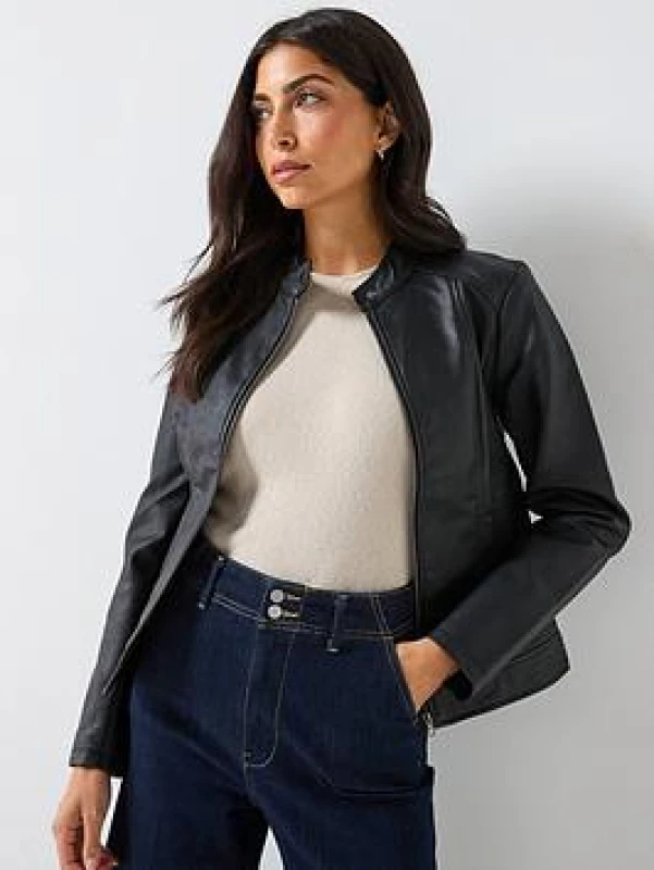 Image of JDY Faux Leather Jacket with High Neck Black Women XS
