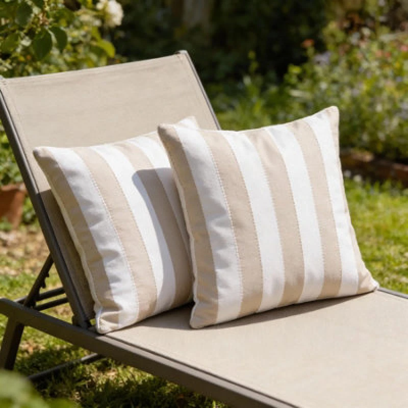 Image of Luxury Living Wide Striped Outdoor Water-Repellant Cushion Beige