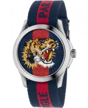 Image of Gucci Le Marche Des Merveilles Blue and Red Dial Nylon Strap Unisex Watch YA126495 YA126495