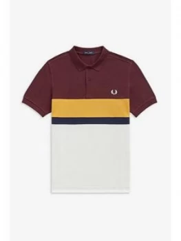 Image of Fred Perry Colourblock Polo Shirt, Mahogany, Size S, Men