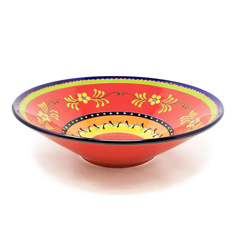 Image of Verano Spanish Ceramics Classic Spanish Hand Painted Kitchen Dining Extra Large Conical Bowl 38cm Daisy Chains Multicolor Unisex