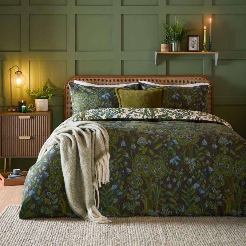 Image of Furn Furn Garden of Wonder Reversible Duvet Cover Set in Green Size: Single Green Single Unisex 5025532357588