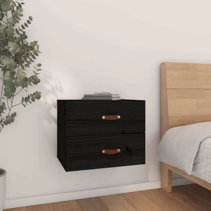 Image of Vidaxl Wall-mounted Bedside Cabinet Bedroom Furniture Floating Bedside Wall Unit Floating Nightstand Wall Bedside Cabinet With Drawer Black 820