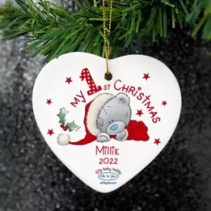Image of Personalised Me to You My 1st Christmas Ceramic Heart Decoration Red