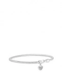 Image of Simply Silver Sterling Silver Pave Heart Rope Bracelet Made With Swarovski Crystals