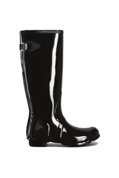 Image of Black Original Tall Back Adjustable Gloss Wellington Boot
