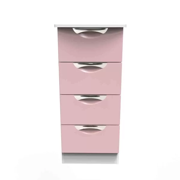 Image of Welcome Furniture Ready Assembled Camden 4 Drawer Tallboy In Kobe Pink & White