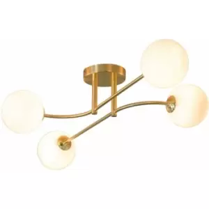 Image of Loops - Semi Flush Ceiling Light Satin Brass Plate & Opal Glass 4 x 3W LED G9
