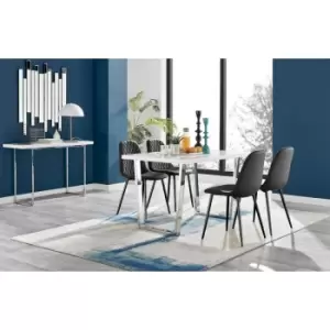 Image of Kylo White High Gloss Dining Table & 4 Black Corona Faux Leather Dining Chairs with Black Legs Diamond Stitch