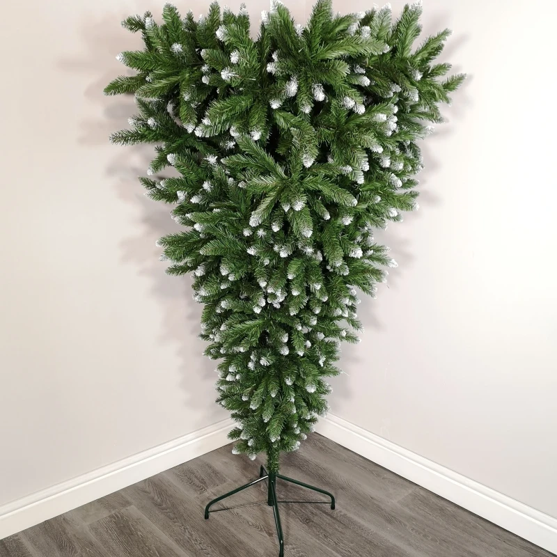Image of Samuel Alexander 6ft (180cm) Snowtime PVC Upside Down Frosted Green Snow Tipped Christmas Tree Green Unisex