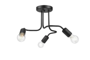Image of Charlie Multi Arm Semi Flush Ceiling Light Black, 3x E27