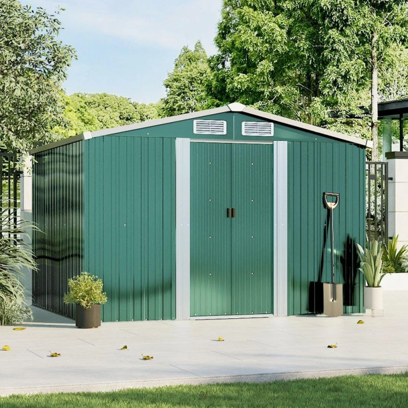 Image of Breeins Outdoor 6x8fts Metal Storage Shed Green Green L