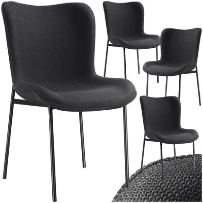 Image of Tectake Set Of 4 Dining Chair Tessa - Ergonomic High Backrest, Slim Steel Legs, Soft Fabric - Woven Fabric Black/black