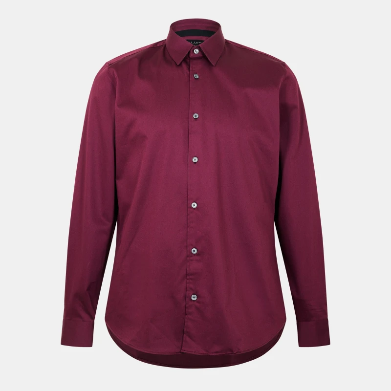 Image of Ted Baker Mens Long-Sleeve Cotton Shirt Oxblood male S (2)