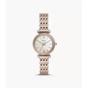 Image of Fossil Womens Carlie Mini Three-Hand Two-Tone Stainless Steel Watch - 2T Silver/Rose