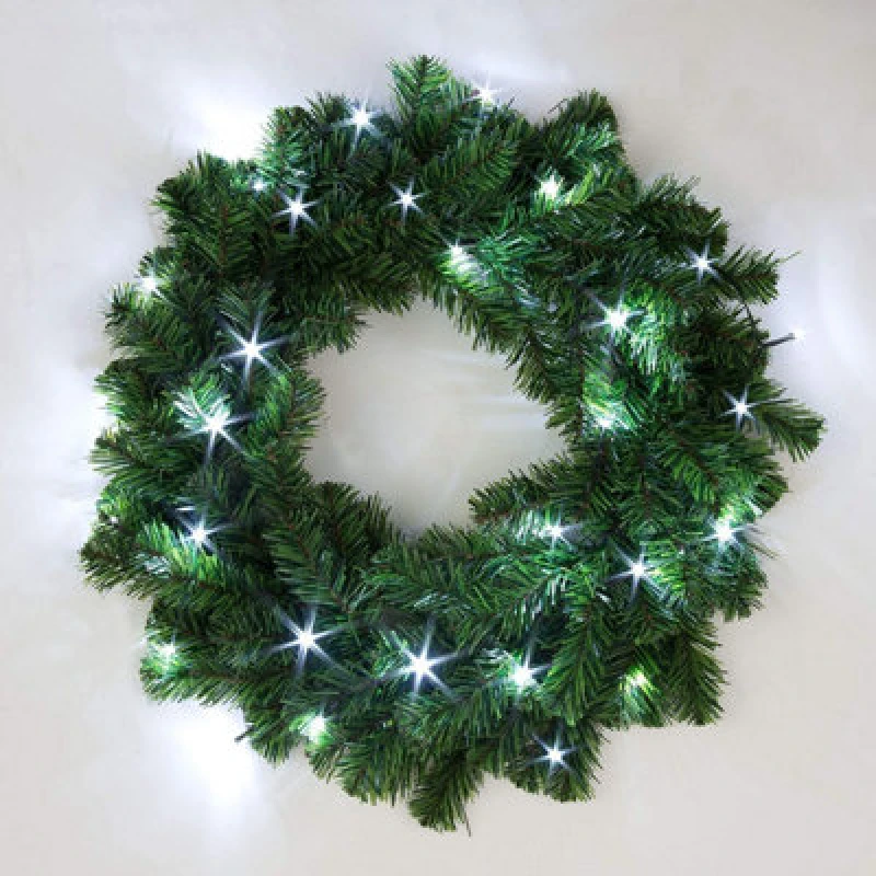 Image of Shatchi 55cm Prelit Alaskan Pine Green Christmas Wreath Green