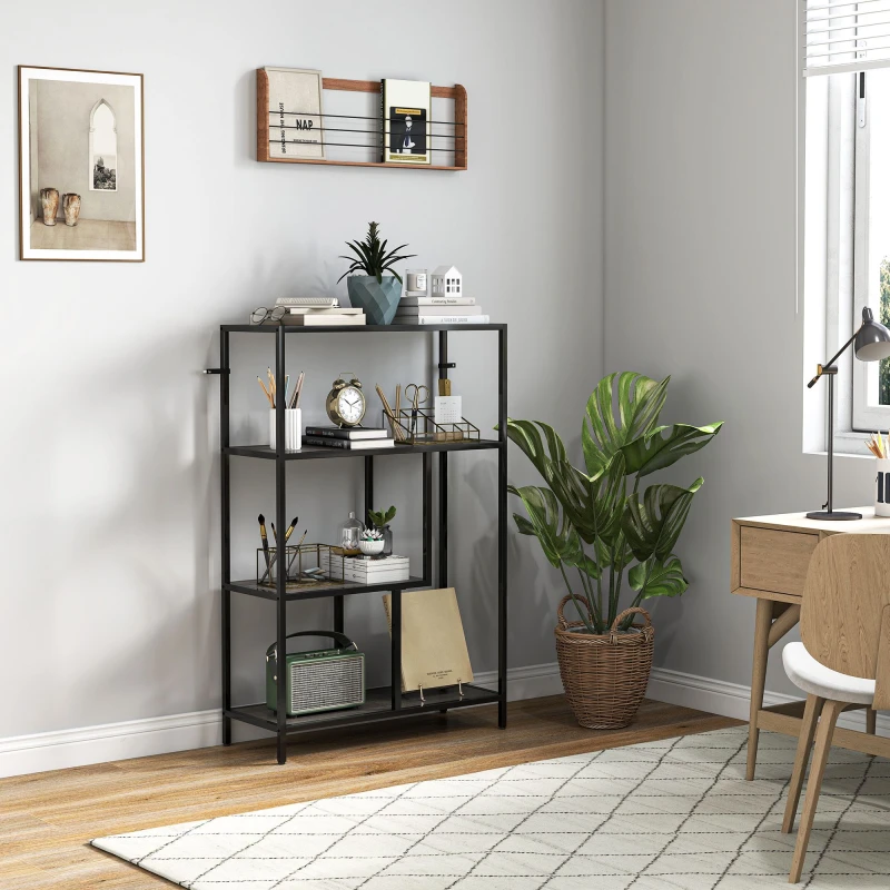 Image of HOMCOM HOMCOM 4-Tier Bookshelf with Metal Frame, Display Storage Shelving Unit in Grey Grey One Size Unisex 5063603184572