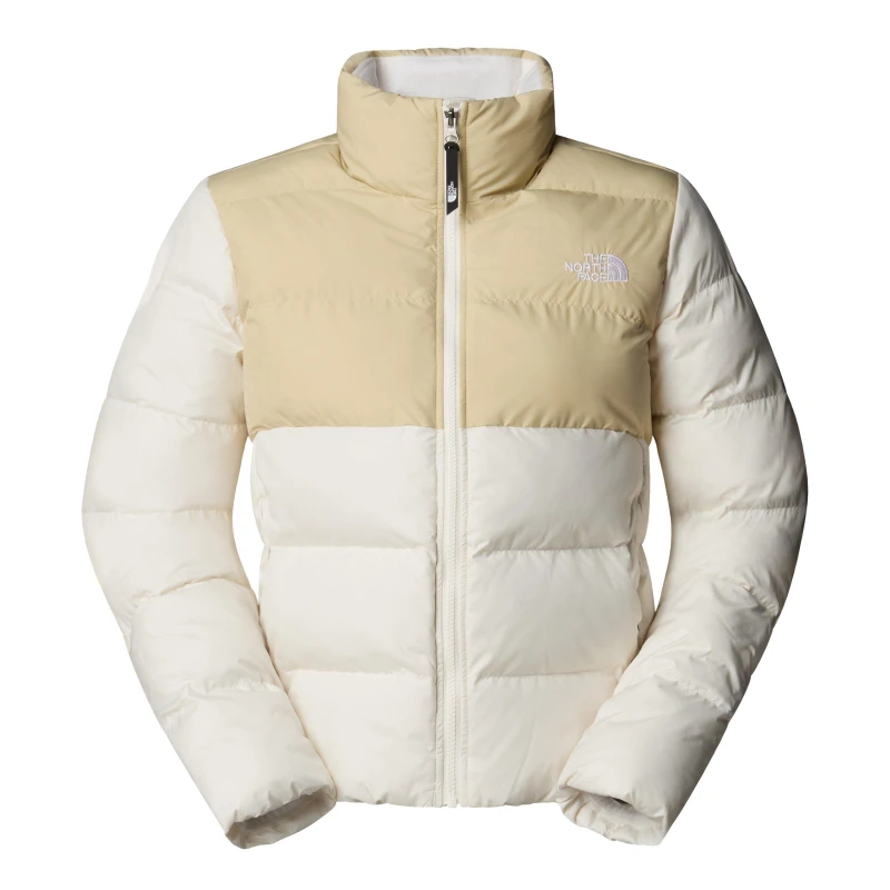Image of The North Face Womens Saikuru Water and Wind Resistant Oversized Fit Short Puffer Jacket Gravel/Wht Dune female 8 (XS)