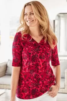 Image of 1/2 Sleeve V-Neck Print Jersey Top