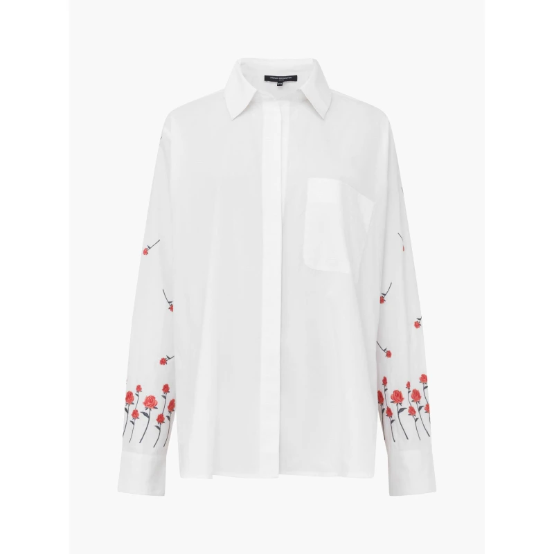 Image of French Connection Womens Rhodes Long-Sleeve Blouse Linen White female 12 (M)