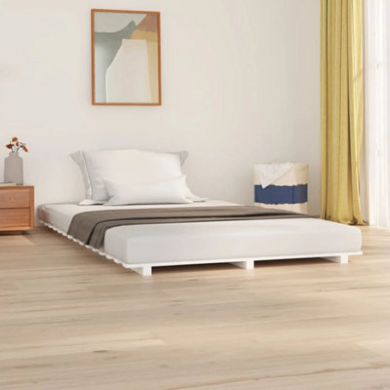 Image of Vidaxl Bed Frame White 135X190 Cm 4ft6 Double Solid Wood Pine, White 824609