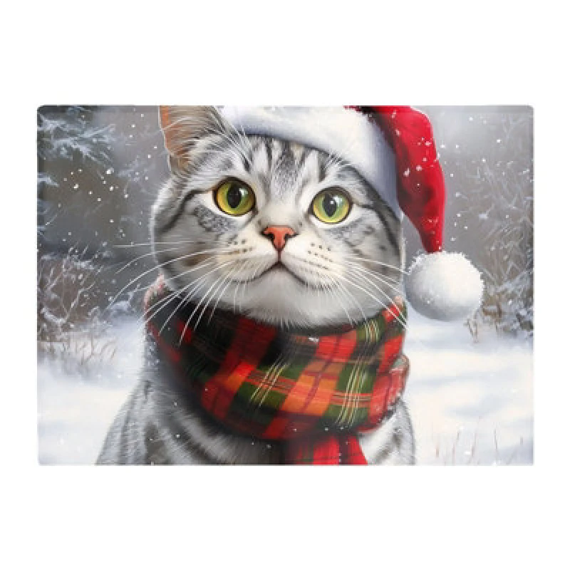 Image of Warren Reed Designer Snowy Christmas Silver Tabby Glass Chopping Board