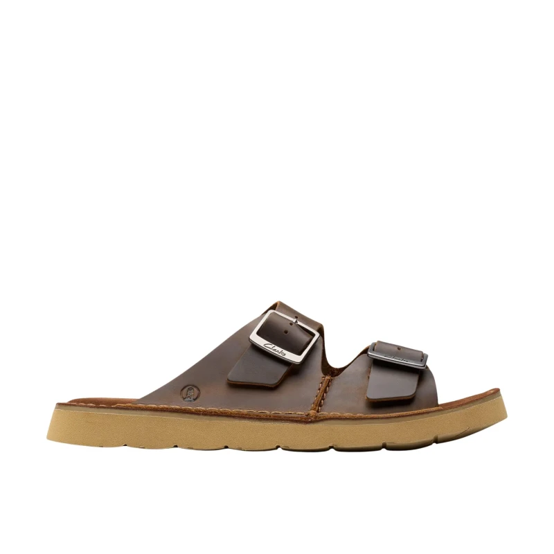 Image of Clarks Solsbury Strap Leather Mens Slides Sandals - Beeswax - Size:UK 9.5