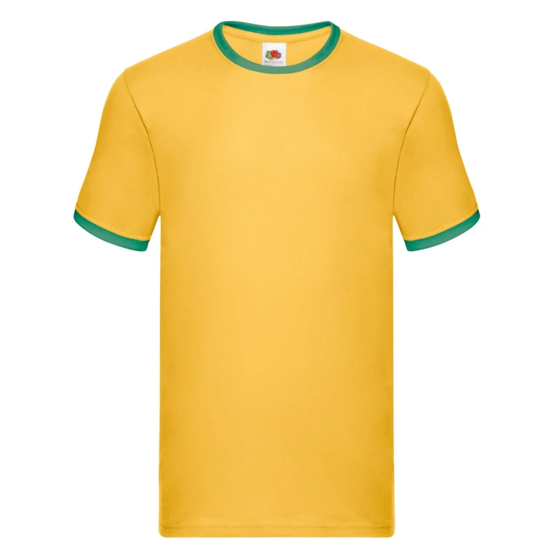 Image of Fruit Of The Loom Fruit of the Loom Men Ringer Contrast T-Shirt in Yellow Size: Small Yellow S Male 5063527928894