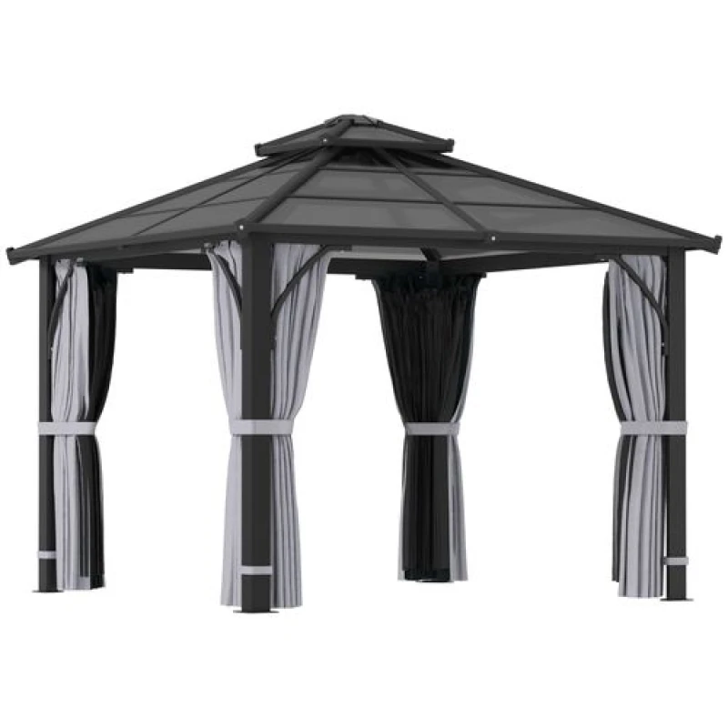 Image of Outsunny 3x3(m) Hardtop Gazebo with Polycarbonate Roof & Sides Grey