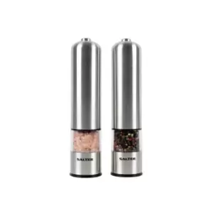 Image of Salter Stainless Steel Electronic Salt & Pepper Mill Set