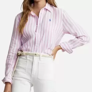 Image of Polo Ralph Lauren Womens Relaxed Fit Striped Linen Shirt - Soft Lilac/White Stripe - XS